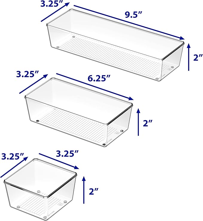 Simple Houseware Clear Desk Drawer Organizer, Assorted Sizes, 6 Packs | For Desk, Office, Bathroom, Makeup, and Craft Storage - Image 7