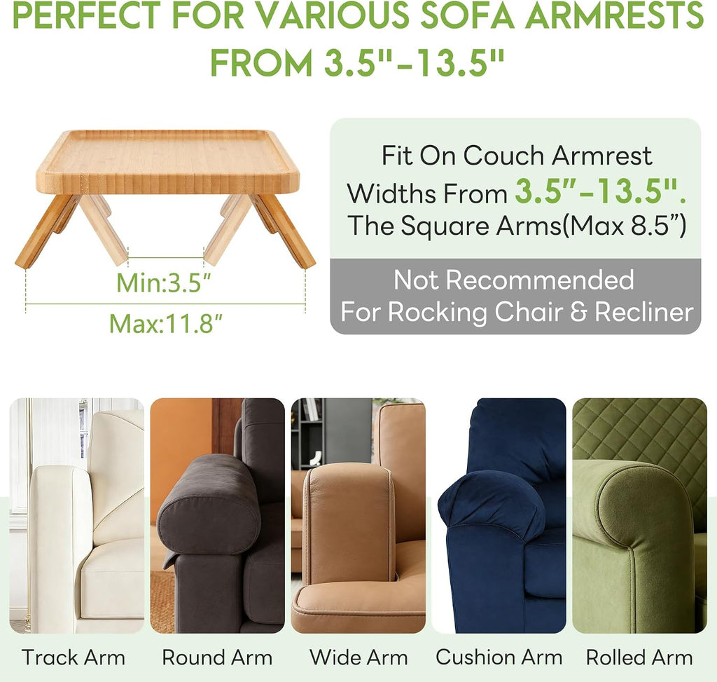 Sofa Arm Tray,Folding Couch Table with 13.78" x 9.84" Storage Box - Image 3