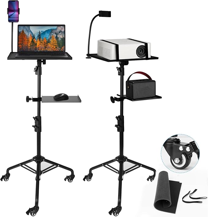 Projector Stand Tripod - 28.7 -54.3 Inch Adjustable Laptop Tripod Stand with Wheels - Dual Tray Portable Laptop Stand with Phone Holder for Office, Home, Stage, DJ Equipment & Outdoor Movies by Unknown