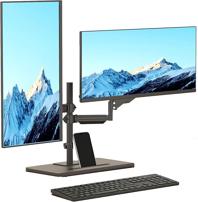 Suptek Freestanding Dual Monitor Stand for 2 Screens up to 35 Inches, Height Adjustable Monitor Arms Hold 24.25 lbs Each, Full Motion Dual Monitor Mount with Large Stable Base, VESA 75/100 by suptek