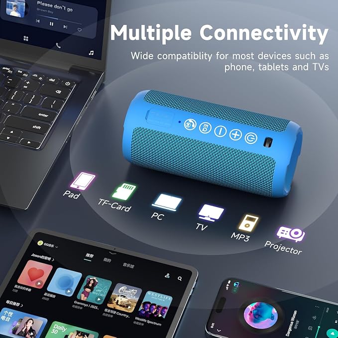 Ortizan X10 Portable Bluetooth Speaker, IPX7 Waterproof, Wireless, Blue | 24W Loud Stereo Sound, Deep Bass, Bluetooth 5.3, RGB Lights, Dual Pairing, 30H Playtime for Home/Outdoor/Party, Birthday Gift - Image 5
