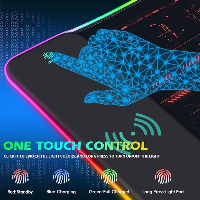 ToLuLu RGB Gaming Wireless Charging Mouse Pad, 10 Light Modes LED Mouse Pad | 5/7.5/10/15W Computer Keyboard Mat Mousepad, 800x300x4MM Extended Large Desk Mat for Gaming, MacBook, Laptop, PC,Cool Red - Image 4
