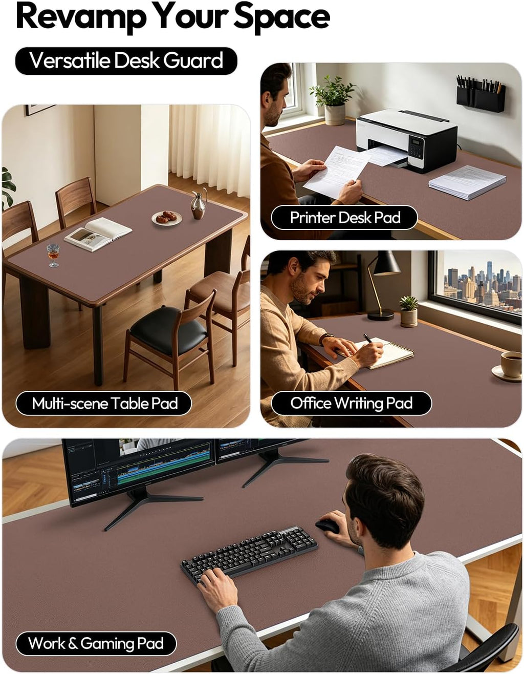 YSAGi Leather Desk Pad Protector, Office Desk Mat, Large Mouse Pad, Non-Slip PU Leather Desk Blotter, Laptop Desk Pad, Waterproof Desk Writing Pad for Office and Home (Chocolate,55" x 24") - Image 4
