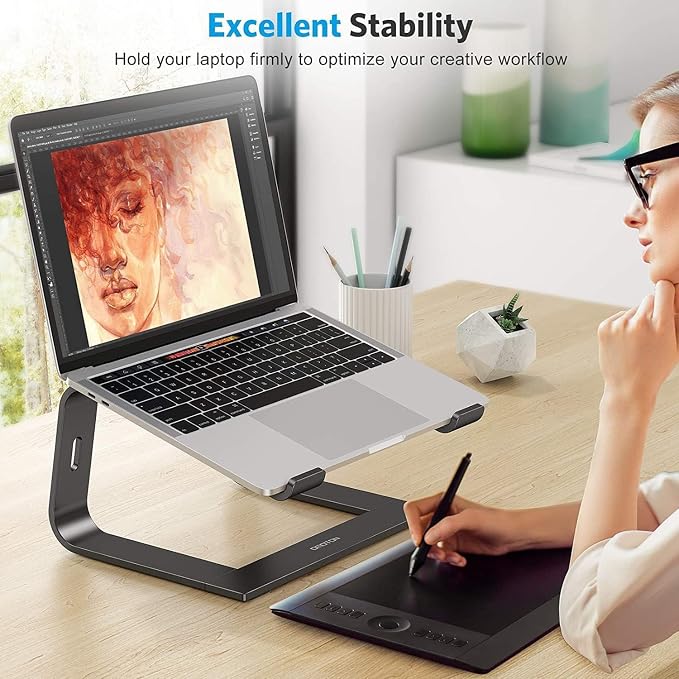 OMOTON Laptop Stand, Detachable Mount for MacBook Air/Pro Dell HP Black | 11-17" Laptop Holder for Desk, Notebook Computer Mount, Lightweight Cooling for Desk, Ergonomic Home Office - Image 3