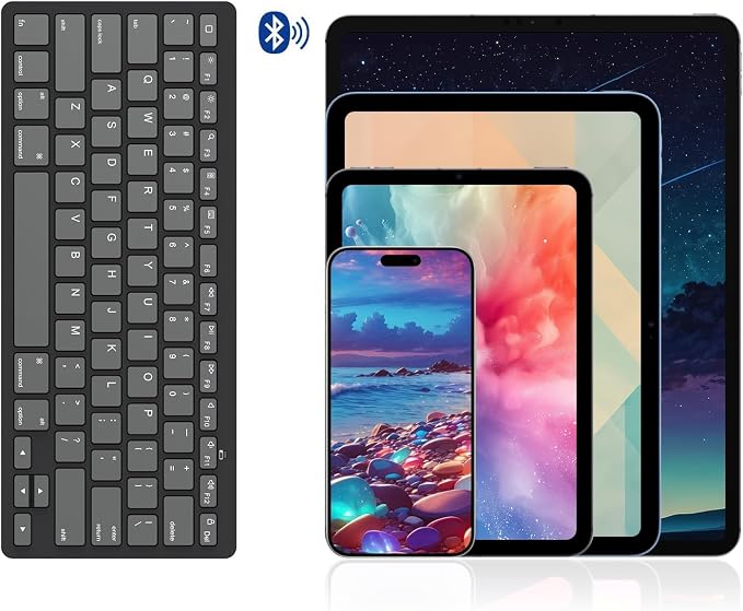 OMOTON Ultra-Slim Bluetooth Keyboard for iPad,iPad Pro/Air/Mini,iPhone | Stable Wireless iOS Keyboard with 12 Multimedia Keys, Portable for Office, Business, Travel, School, Graphite Black & Gray - Image 5