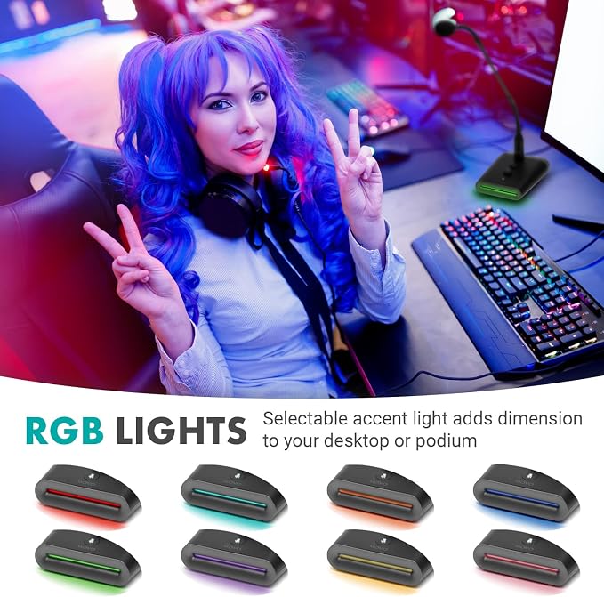 Movo GM-7 Professional 18-inch Gooseneck Microphone and USB Interface Base with RGB Lights, Gain, Mute - Podium Microphone with Stand for Streaming, Meetings, Lectures - USB Mic for Mac and PC - Image 6