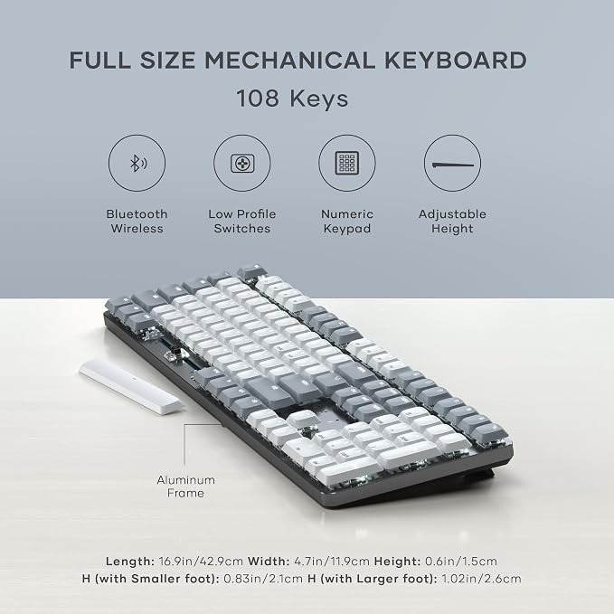 Satechi SM3 Mechanical Keyboard, White LED Backlit, Light Gray/White | 108 Keys Full Size, Wired and Bluetooth, for Mac and Windows - Image 7