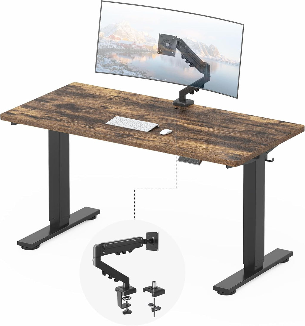 FLEXISPOT EN2 55"x28" Standing Desk Bundle with Monitor Mount, Rustic Brown by FLEXISPOT