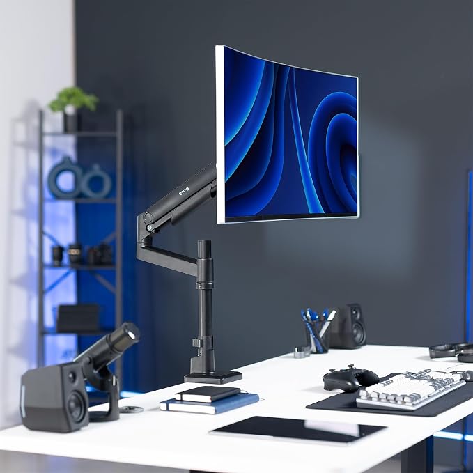 VIVO Aluminum Ultrawide Monitor Tension Stand with Extension Pole for up to 49 inch Screens, Holds 44 lbs, Premium Desk Mount Designed for Samsung Odyssey G9 and More, Black, STAND-POLE1V - Image 2
