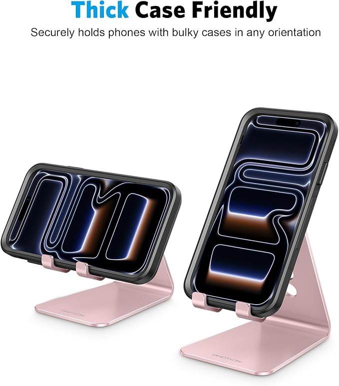 OMOTON Adjustable Cell Phone Stand, C2 Aluminum Desktop Phone Holder Dock Compatible with iPhone 15 14 13 Xs XR 8 Plus 7 6, Samsung Galaxy, Google Pixel, Android Phones, Rose Gold | Sturdy 3mm Aluminum, Charging Port, 270° Adjustable, Non-Slip Silicone... - Image 8