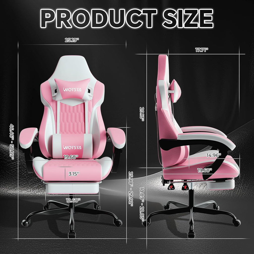 Gaming Chair with Footrest, High Back Gaming Chairs PVC Leather Ergonomic Gamer Chair with Adjustable Headrest Lumbar Support Racing Style Video Gaming Chair for Office/Home (Pink) - Image 3