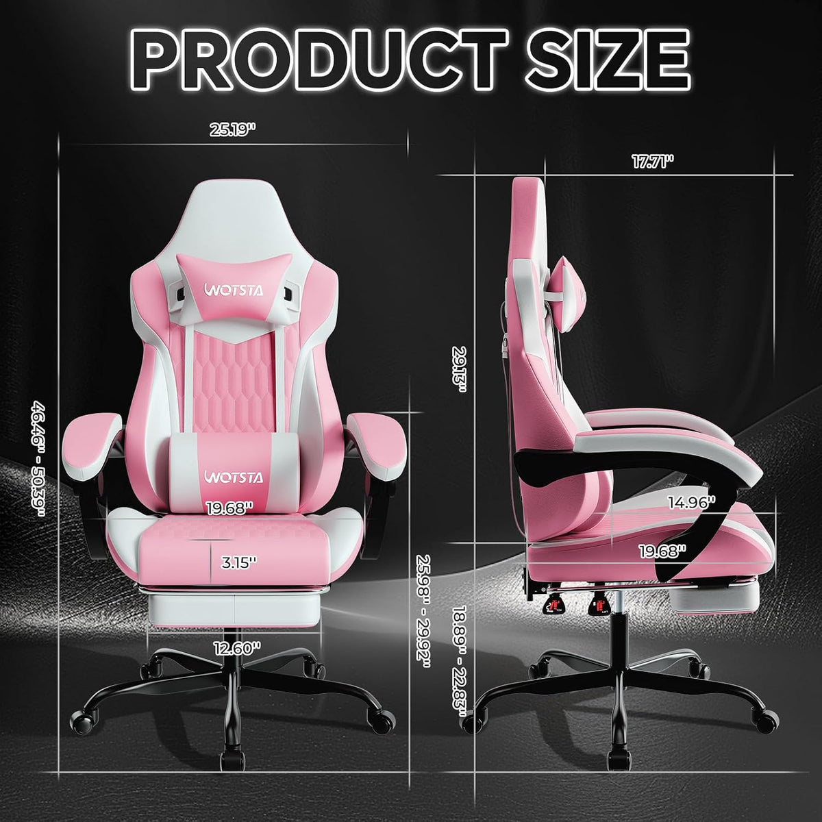 Gaming Chair with Footrest, High Back Gaming Chairs PVC Leather Ergonomic Gamer Chair with Adjustable Headrest Lumbar Support Racing Style Video Gaming Chair for Office/Home (Pink) - Image 3