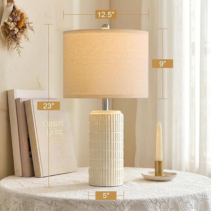 PoKat 23’’ Dimmable Table Lamps Set of 2 with Remote for Living Room, White | Modern Bedside Lamps for Bedroom, Stepless Adjustable, Farmhouse Ceramic Lamp for Nightstands, Blubs Included, No Battery - Image 6