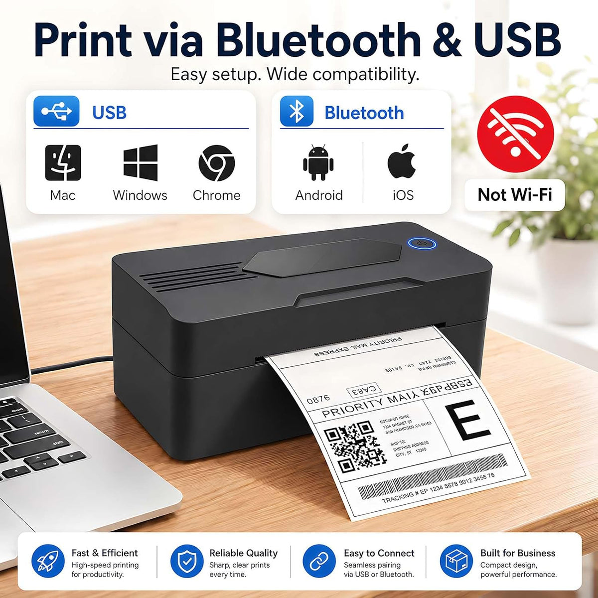 GBNONPLN Bluetooth Thermal Shipping Label Printer, 4x6, Matte Black - Image 2