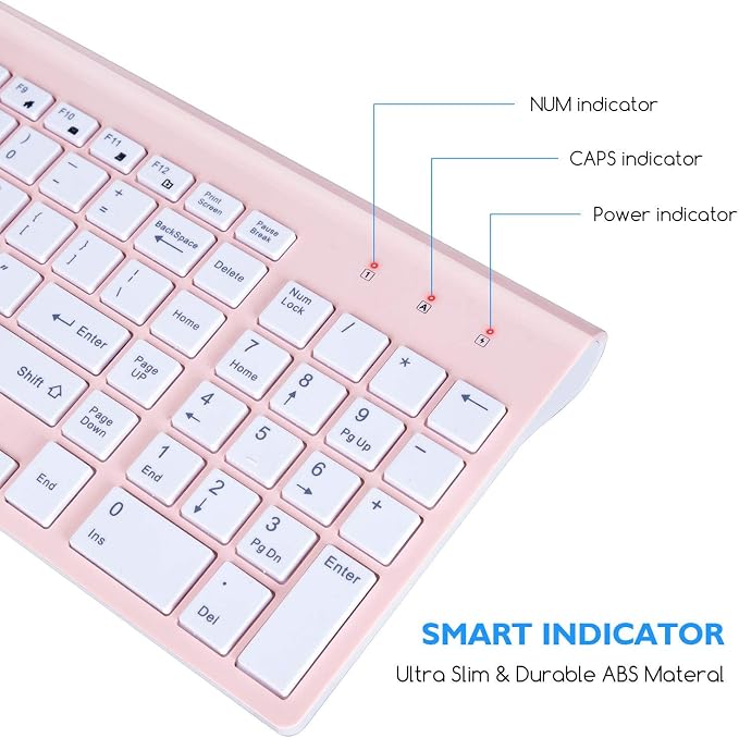 cimetech Wireless Keyboard and Mouse Combo, Compact Full Size Wireless Keyboard and Mouse Set 2.4G Ultra-Thin Sleek Design for Windows, Computer, Desktop, PC, Notebook, Laptop - Pink - Image 3