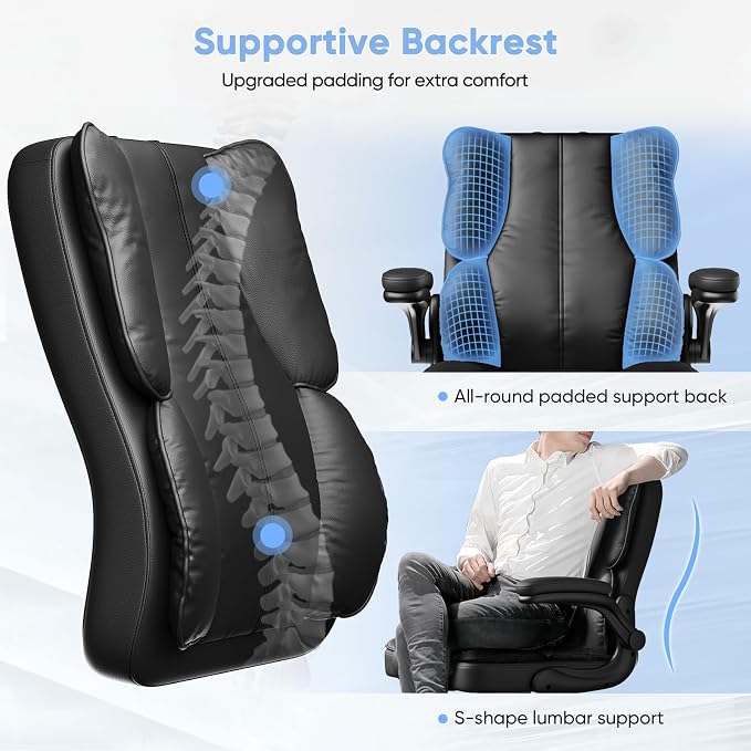 Kensaker Managerial Executive Chair with Adjustable Headrest | High Back Lumbar Support Computer Chair PU Leather Chairs Comfy with Double Padding & 135° Rocking for Home Office, Black - Image 2