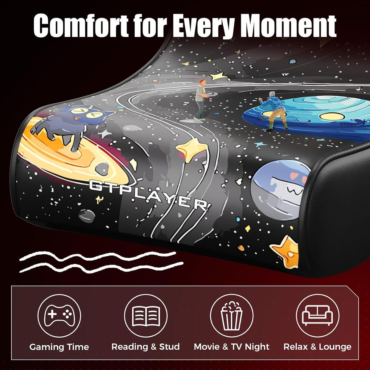 GTPLAYER Gaming Floor Rocking Chair – Rocker Floor Game Chair with Angle Limiter, Compact & Lightweight Game Seat, Black Galaxy Patterned - Image 7