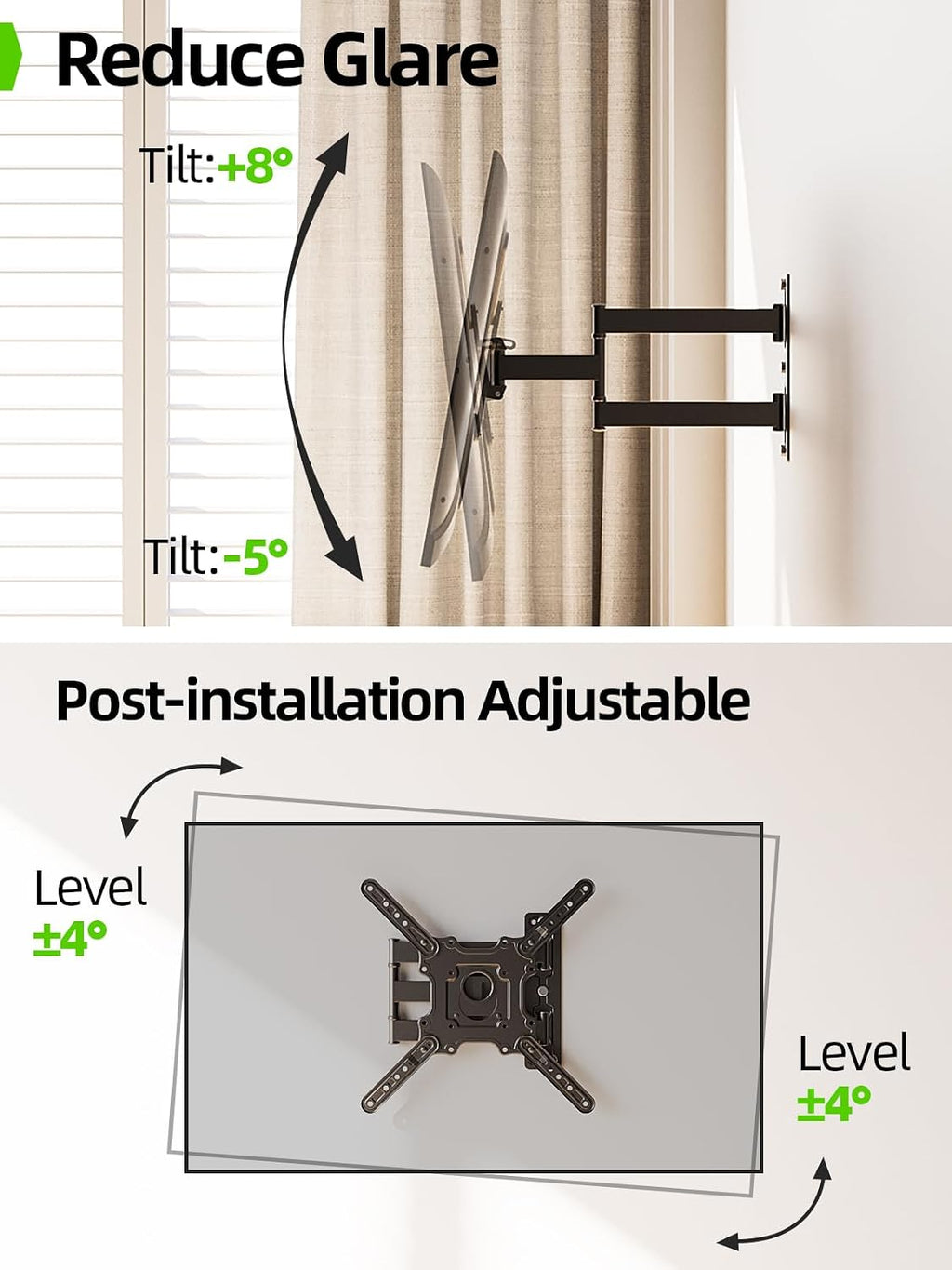 USX Mount TV Wall Mount for Most 26-60 Inch TVs up to 77 lbs, Full Motion Wall Mount TV Bracket with Swivel Tilt Single Stud Design for Corner, Max VESA 400x400mm fit Most 32 40 42 43 50 55 60 TVs - Image 6