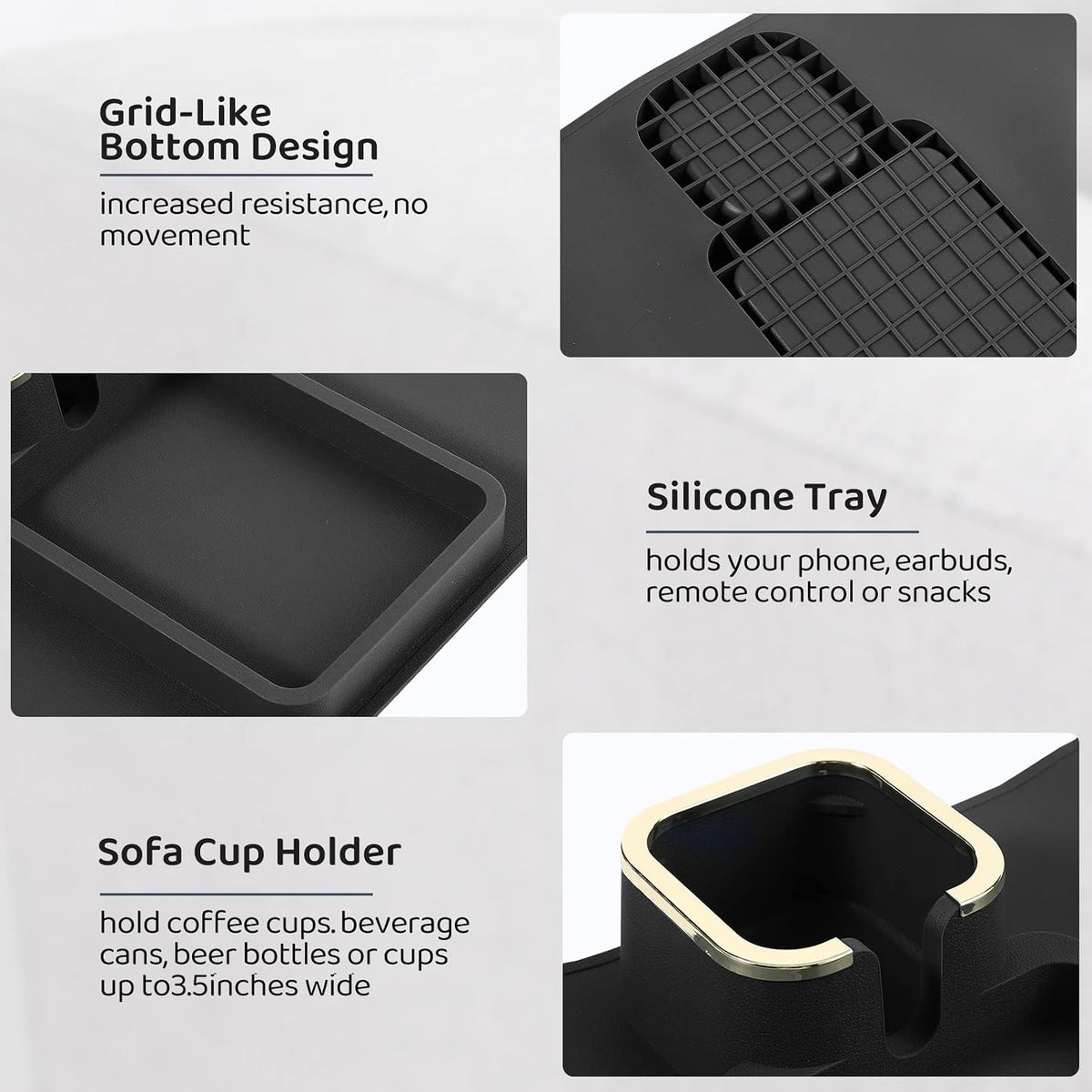Couch Cup Holder Tray – Weighted Silicone Sofa Armrest Organizer Table with Anti-Spill Coaster, Easy Reach for Drink, Snacks, Remote & Phone, Non-Slip Base, Easy Clean - Image 7