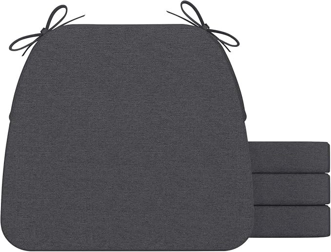 AAAAAcessories D-Shaped Chair Cushions, 2" Thick Dining Chair Pads with Ties and Removable, Machine-Washable Cover, 17" x 16", Set of 4, Dark Grey by AAAAAcessories