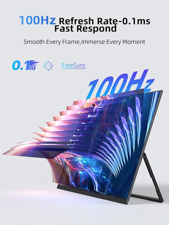 21.5'' Large Portable Monitor for Laptop 100Hz Ultra-Fast IPS Gaming Monitor, QLED 125%sRGB | 2000:1 Contrast | Built-in Stand, Speaker and VESA, USB-C HDMI Second Screen Efficient Work Gaming - Image 2