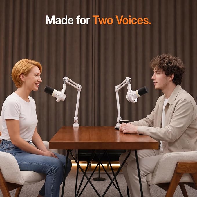 MAONO PD200W Hybrid Wireless Podcast Equipment Bundle for 2 | XLR USB Dynamic Microphone Kit with 2 Desktop Stand, Software, Noise Cancellation, for Co-hosted, Content Creation, White - Image 7