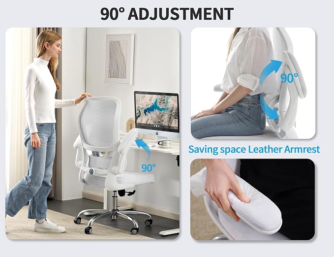 TRALT Office Chair Ergonomic Desk Chair - Gaming Chair with Lumbar Support | 330 LBS Home Office Desk Chairs , Reading Chair with Flip-up Armrests, Comfortable Computer Chairs (1, White) - Image 8