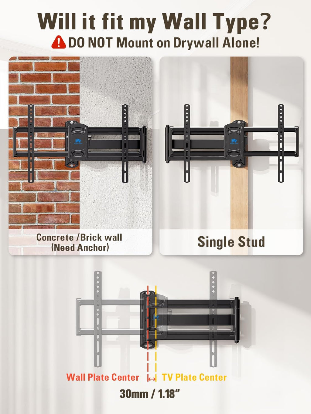 Mounting Dream Corner TV Wall Mount Long Arm Swivel for 37-55-65-75 Inch TV - Image 6