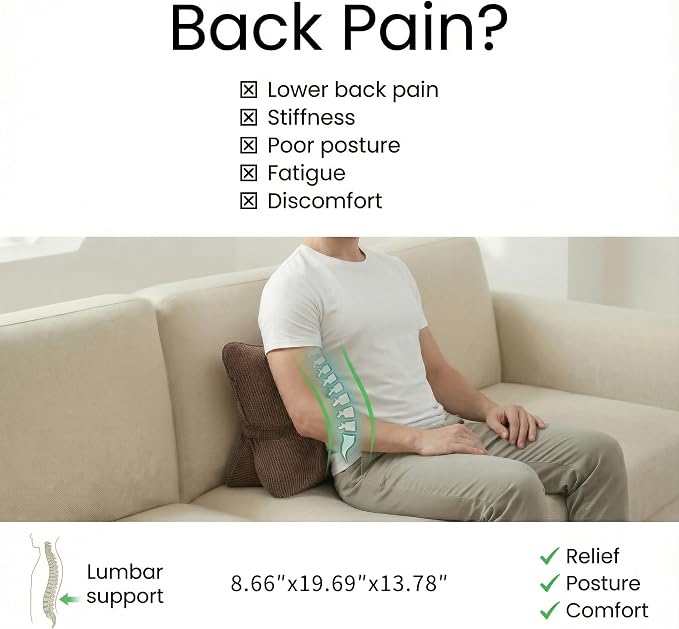 Pat. Pend. Corduroy Lumbar Support Pillow for Recliner, Sitting & Relaxing, Triangle Cushion for Sofa, Couch or Bed, Reading Pillow with Removable Washable Cover, Chocolate - Image 4