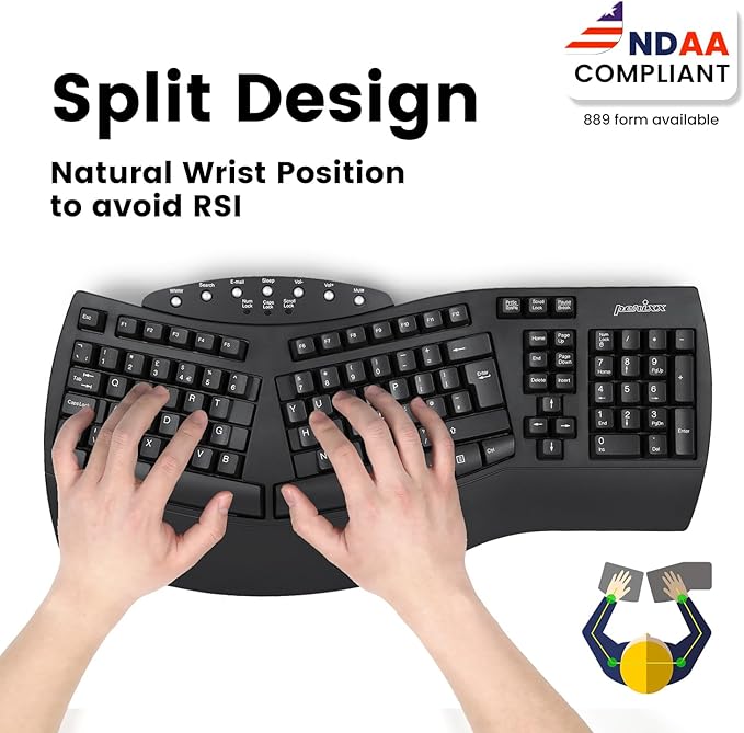 Perixx Periboard-612B Wireless Ergonomic Split Keyboard with Dual Mode 2.4G and Bluetooth Feature, Compatible with Windows 11 and Mac OS X System, Black, US English Layout - Image 2