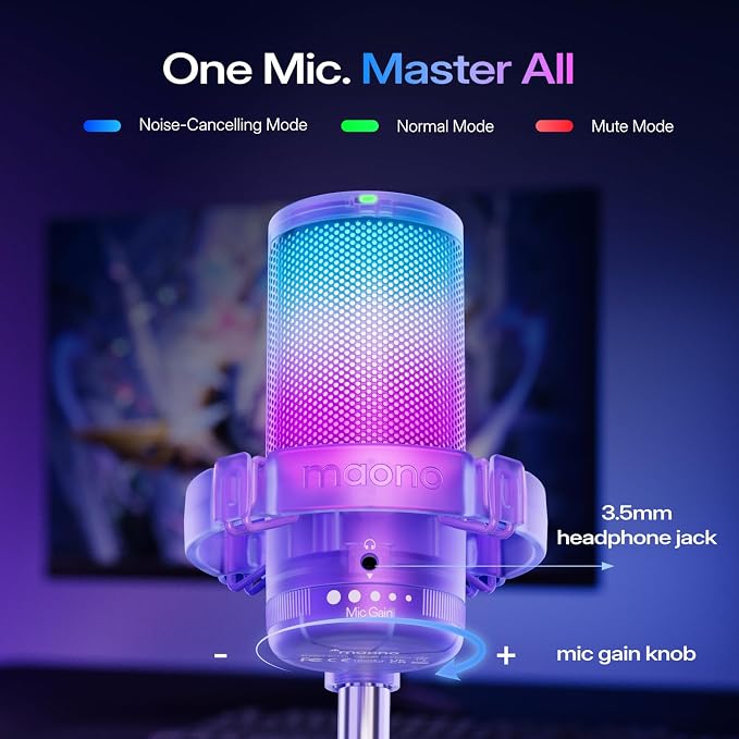 MAONO DGM20 USB Gaming Microphone for PC with Clear Voice & RGB Lighting | Noise Reduction, Tap-to-Mute, Gain Control and Plug & Play for Discord, Streaming, Podcasting, Chat and PS5/PS4 Gaming - Image 6