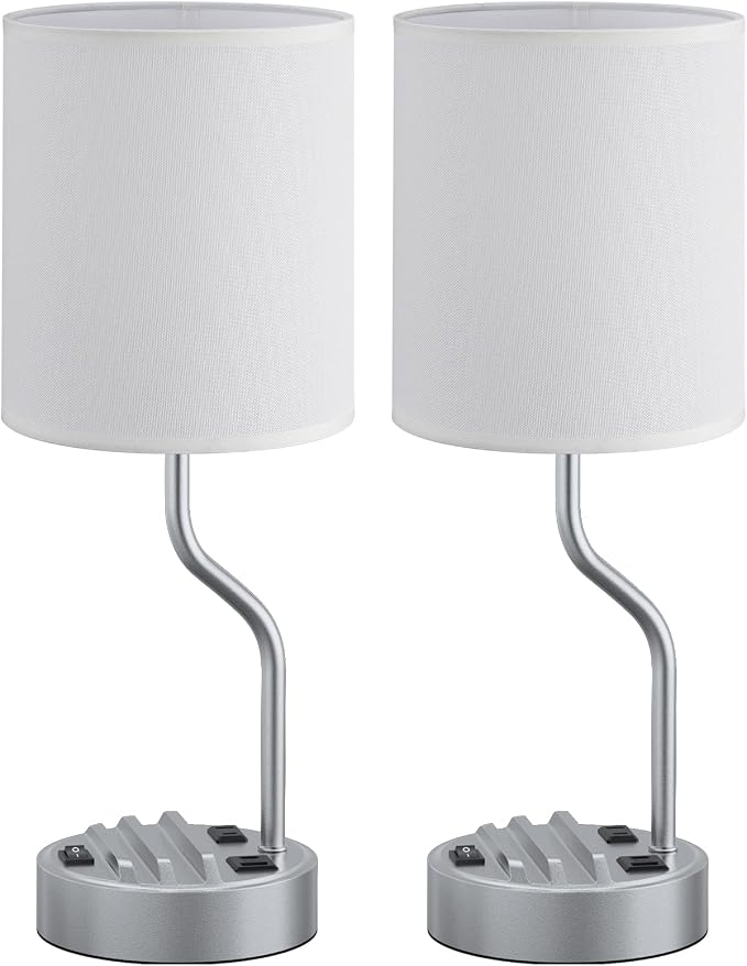 Bedside Lamp for Bedroom Set - 18" Grey Table Lamp for Nightstand | Phone Stand, USB A+C Ports, AC Outlet, 3 Color Temperatures, LED Bulb Included, Desk Lamp for Living Room/Dorm,2-Pack - Image 8