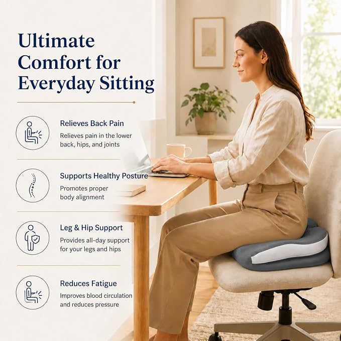 Seat Cushions for Office Chairs Wheelchair Cushion for Long Sitting Back Pain，Memory Foam Seat Car Computer Desk Chair Cushion，Coccyx Cushion for Tailbone Pain Relief Cushion Office Chair Butt Pillow | Suitable for prolonged sitting, relieves tailbone ... - Image 6