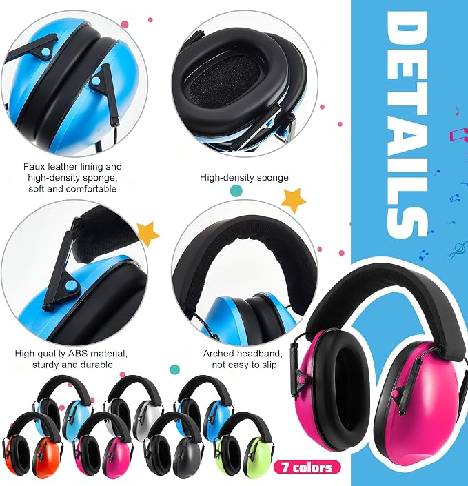 24 Pcs Kids Ear Protection Noise Cancelling Headphones Noise Reduction Ear Muffs 27dB Hearing Protection (7 Colors) - Image 3