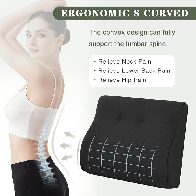 baibu Patented Dual-Layer Memory Foam Lumbar Pillow for Recliner, Black | Ergonomic back support for recliners, sofas, and gaming chairs with a removable machine-washable cover for easy care. - Image 5