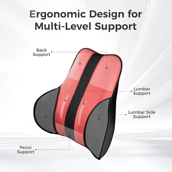 Coverado Lumbar Support Pillow for Car, Ergonomic Memory Foam Back Pillow for Office Chair, Back Cushion for Back Pain Relief, PU Leather Car Lumbar Support for Driving Seat - Image 2
