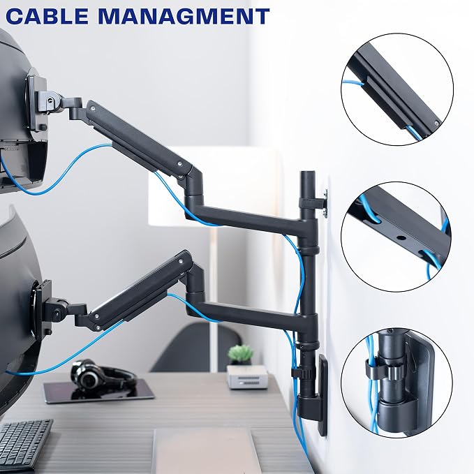 VIVO Pneumatic Arm Dual Ultrawide Monitor Wall Mount for Up to 49 inch Screens, Holds 2 Ultra Wides Up to 33.5 lbs Each, Black, MOUNT-V120K - Image 9