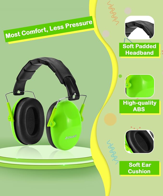 ZOHAN 032 Kids Noise Cancelling Headphones - 25dB NRR Kids Ear Protection, Hearing Protection Safety Ear Muffs for School Monster Truck Fireworks Traveling Studying Concerts Autism - Green - Image 4