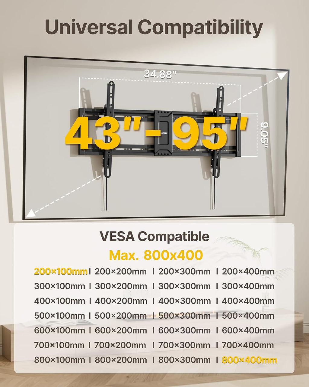 monTEK Heavy Duty Tilting TV Wall Mount for 43-95 Inch TVs, 200lbs Capacity - Image 2