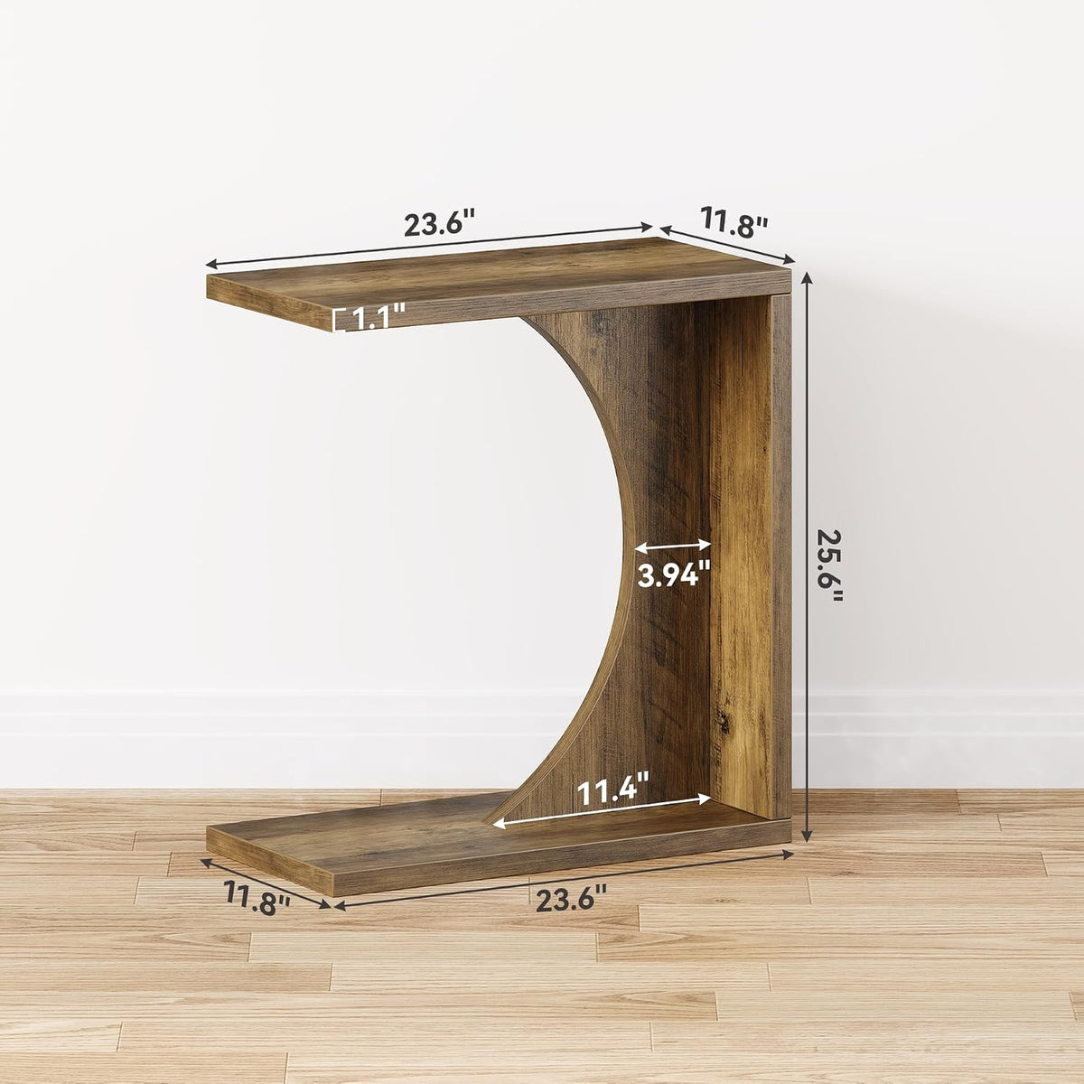 LITTLE TREE C Shaped End Table for Sofa & Bedroom - Small Side Table for Living Room, Over Couch Tray Stand for Laptop, Snacks, Books, Brown, 1 Pack - Image 2