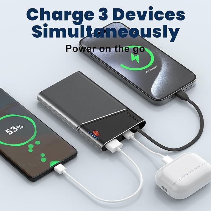 Aaoyun 10000mAh Portable Power Bank, 22.5W PD Fast Charging Battery Pack with Built-in USB-C Cable, Ultra-Slim External Phone Charger for iPhone 17/16/15, Samsung Galaxy S24, Android (Grey) - Image 10