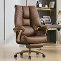 EXCEBET Big and Tall Executive Office Chair with Footrest, 400LBS Capacity Ergonomic High-Back Desk Office Chair with Lumbar Support, Padded Armrests & Thick Cushion, Brown PU Leather Chairs by EXCEBETOFFICECHAIR