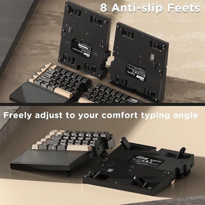RK ROYAL KLUDGE S70 Ergonomic Split Keyboard, Linear Creamy Switch Black | Wireless RGB Mechanical Keyboard with Bluetooth/2.4G/Wired, 75% Hot Swappable Gaming w/Fixed Wrist Rest, PBT Keycaps, Win/Mac - Image 4