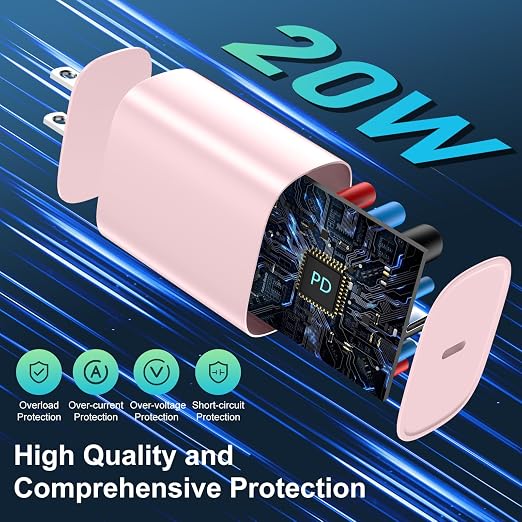 DiHines for iPhone 14 13 12 11 Fast Charger,10FT Long Fast Charging Lightning Cable with 20W USB C Charger Block for iPhone 14/14 Pro Max/13/13 Pro Max/12/12 Pro Max/11/11Pro/XS/Max/XR/X,iPad,Pink - Image 5