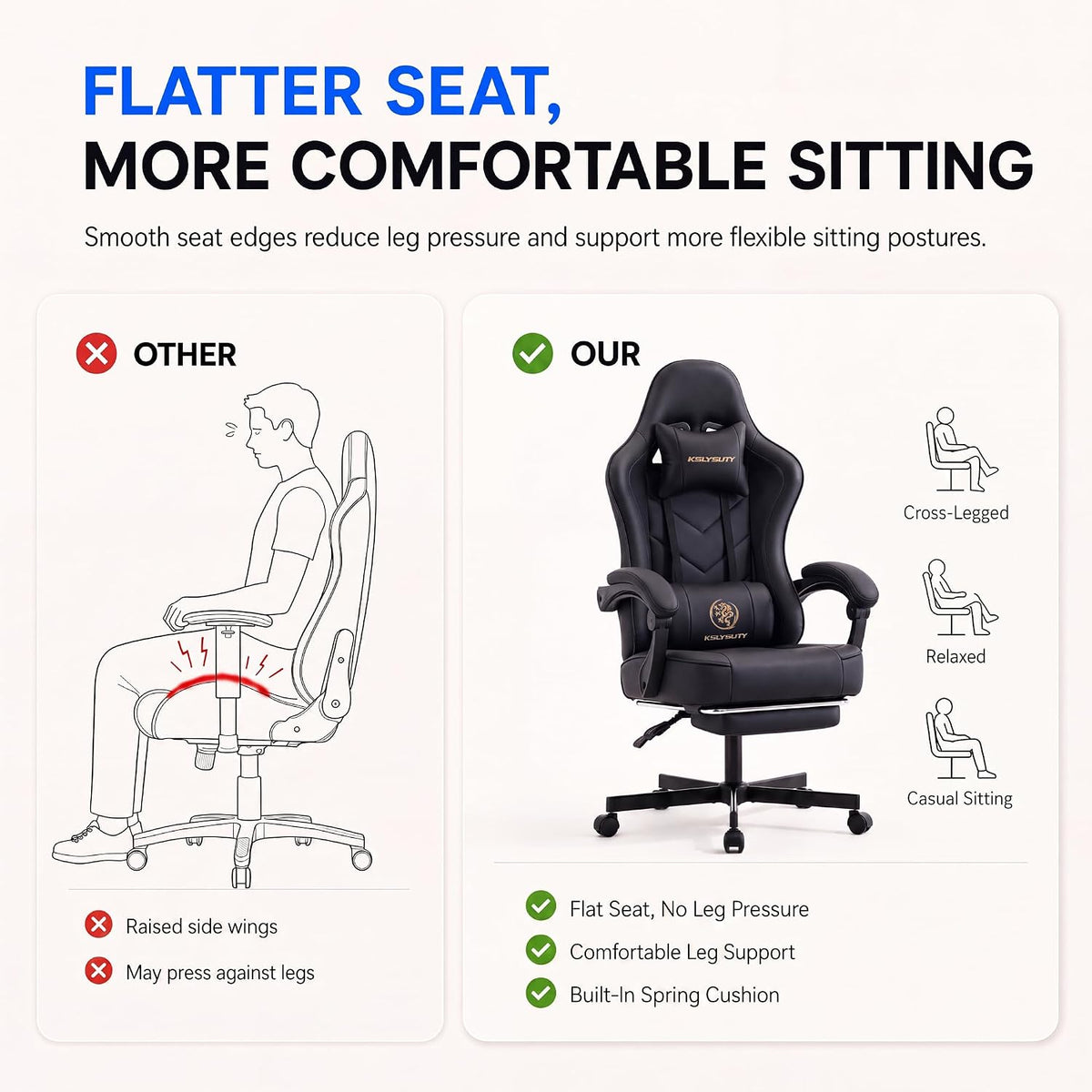 Desk Computer Gaming Chair - High Back Ergonomic Office Chair with Footrest and Lumbar Support, Swivel Comfy Home Gamer Video Game Chairs with Pocket Spring Cushion for Adults (Black) - Image 4