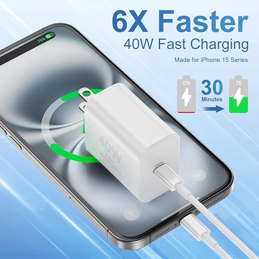 iPhone 17 16 15 Pro Max Charger Fast Charging, 2Pack 40W USB C Charging Block Plug and 10ft Type C to C Cable Cord Long for Apple iPhone 17 Pro Max/17 Air/17/16 Pro/16 Plus/15 Pro/15 Mini/iPad/AirPods - Image 2