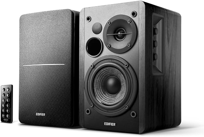 Edifier R1280DB Powered Bluetooth Bookshelf Speakers - Optical Input - Wireless Studio Monitors - 4 Inch Near Field Speaker - 42W RMS - Wood Grain (Black) - Image 6