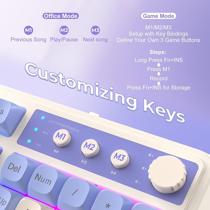 AULA S99 Wireless Keyboard,Bluetooth Computer Gaming Keyboards | 99 Keys with Number Pad,RGB Backlit,Programmable,Creamy Sounding,Tri-Mode BT/2.4GHz/USB-C,2000mAh Thocky Membrane Keyboard - Image 4