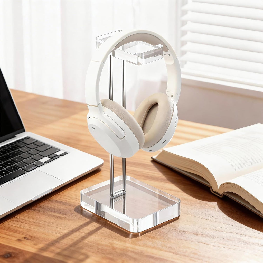 Headphone Stand Headset Holder for Desk, Solid Christal-Clear Acrylic with Silver Hardware Earphone Hanger for Gaming Room Office Accessories - Image 2