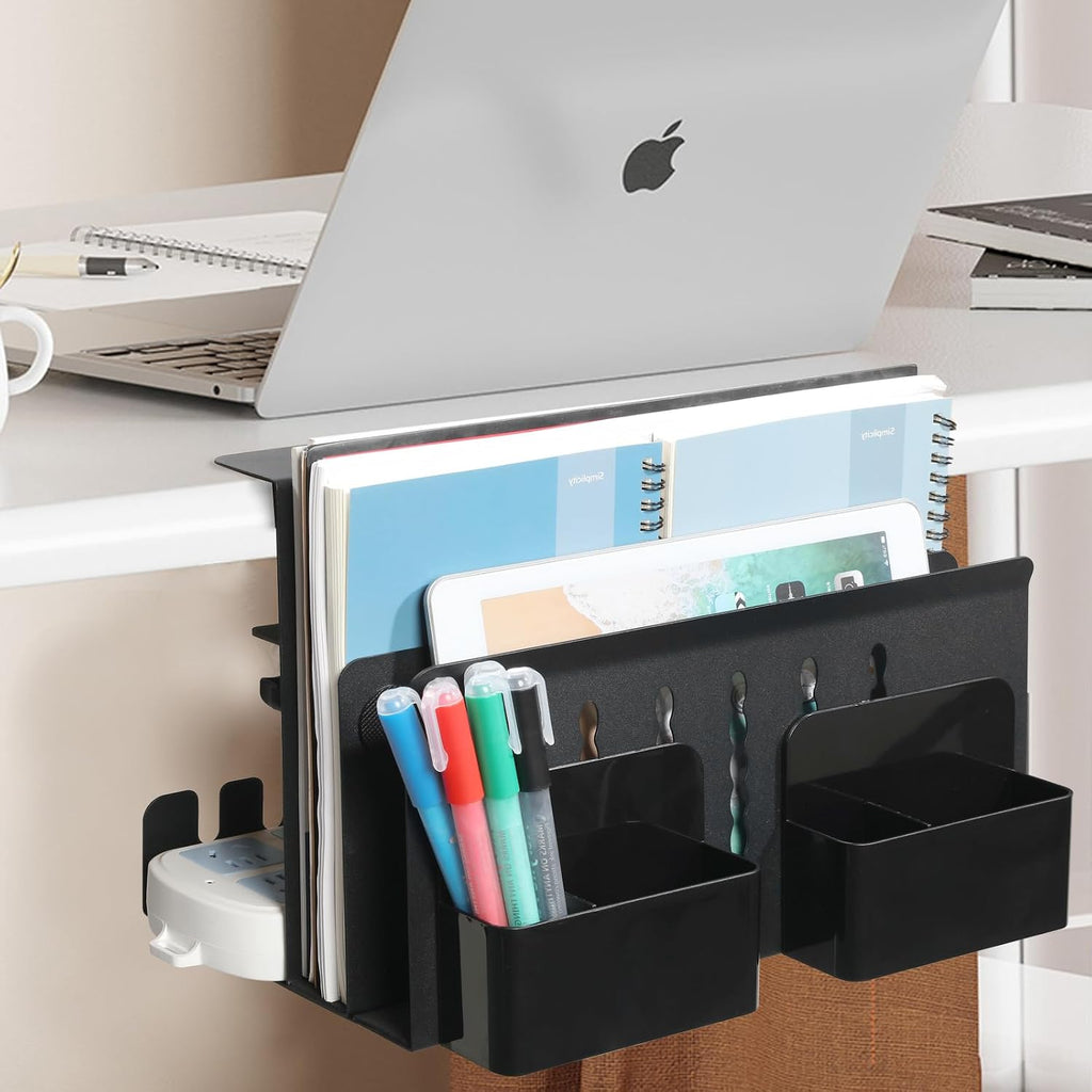 MAXECHO Desk Side Storage, Under Desk Laptop Mount, Table Side Hanging File Organizer, No Drill Clamp On Cable Management Tray, Laptop Holder with Magnetic Pen Holder for Office and Home, Load 22 Lbs - Image 7